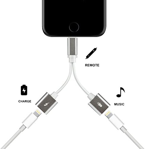 iphone Lightning Charge &amp; Audio Cable, Lightning to Double Lightning 2 Lightning Port For iPhone 7/ 7 Plus/ iPad, Support Music Control, Charger and Phone Communication (White- Silver) (silver)