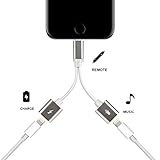 iphone Lightning Charge & Audio Cable, Lightning to Double Lightning 2 Lightning Port For iPhone 7/ 7 Plus/ iPad, Support Music Control, Charger and Phone Communication (White- Silver) (silver)