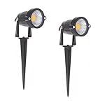 Bright Outdoor Waterproof Decorative Spotlight 5W COB LED Landscape Garden Lawn Wall Yard Path Decor Lights Warm White AC 85-265V with Spiked Stand (Pack of 2)