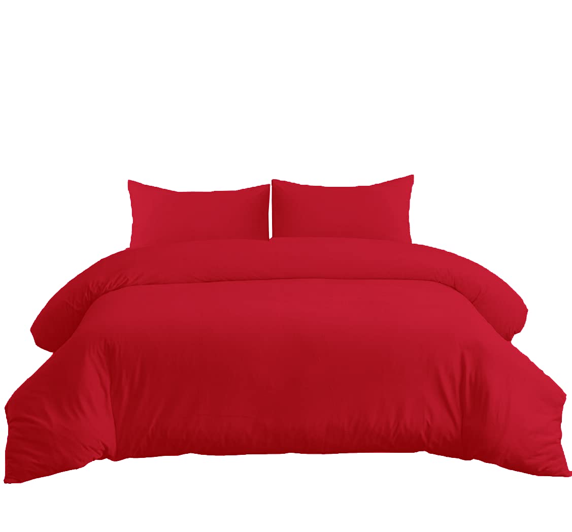 Crescent Collection 300 Thread Count 100% Pure Egyptian Cotton Duvet Cover With Pillowcase (Red, King: 230x220cm)