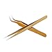 Straight & Curved Tweezers 2 Pieces Eyelash Extension Tweezers Set Stainless Steel Tweezers Lash Extension Tweezers Eye Makeup Tools (Gold)