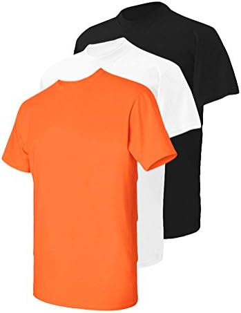 Men's Heavy Cotton 3 Pack T shirt Premium Fitted Short-Sleeve Crew Tee XL-BW-Orange