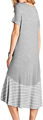 Ancapell Women's Casual Short Sleeve T Shirt Dress Loose Patchwork Midi Dress with Pocket