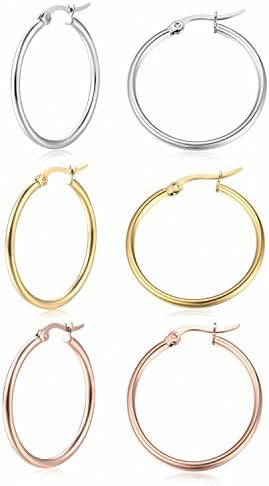 Sobly Jewelry Women's Surgical Stainless Steel Round Cute Small Charm Hoop Earrings 4 Pairs a Set