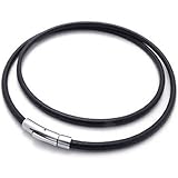 KONOV Black Leather Cord Necklace Rope Chain with Stainless Steel Clasp, 3mm, 14-30 inch