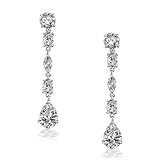 Bling Jewelry Bridal Classic Round and Pear CZ Dangle Long Earrings