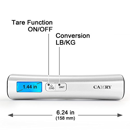 Camry Digital Luggage Scale, Portable Handheld Baggage Scale for Travel, Suitcase Scale with Blue Backlight LCD Display, 110 Lbs, Battery Included Camry Digital Luggage Scale, Portable Handheld Baggage Scale for Travel, Suitcase Scale with Blue Backlight LCD Display, 110 Lbs, Battery Included
