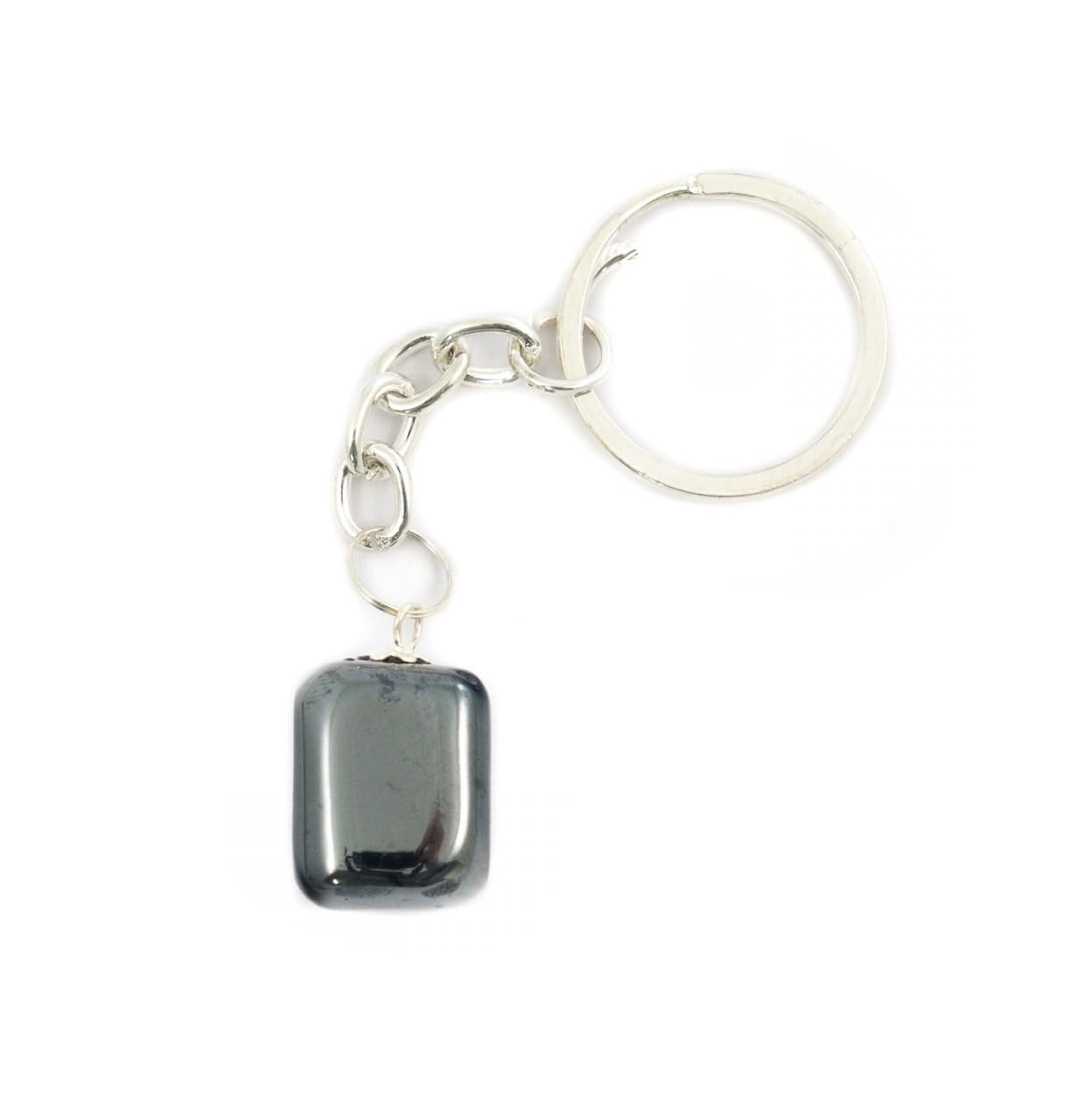 Wild Therapies Hematite Crystal Tumblestone Keyring - Focus, Willpower, Courage, Confidence, Balance, Protection Chakra Base/Root - Hematite Stone Key ring