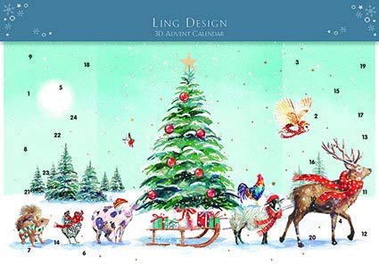 Ling Designs Advent Calendar CHRISTMAS PROCESSION Animals in the Snow with 24 Doors and White Mailing Envelope 240 x 400mm