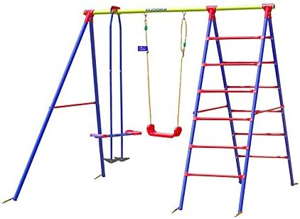 Hudora Schaukel Gestell Hd 800 Metall Mit Kinder Schaukel Gondel Doppelschaukel Klettergerust 64012 Amazon De Spielzeug