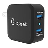 Smart Dual USB Wall Charger CHGeek 2-Port 24W 4.8A US Plug MINI USB Travel Adapter with Smart Charge Technology for iPhone 7 7+ SE 6S 6 Plus 5S iPad Galaxy S7 Note 5 HTC LG G5 Nexus 7 PSP GPS - CH04S