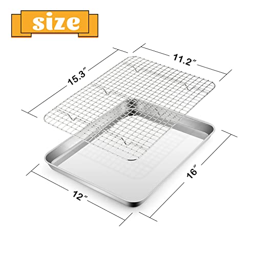 Stainless Steel Baking Sheet with Rack Set, Efar 16”x12” Cookie Sheet