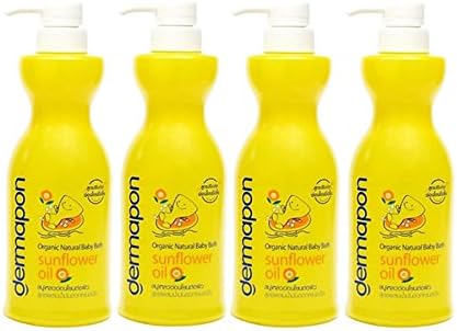 Dermapon Organic Natural Baby Bath Sunflower Oil 800ml. x 4 bottles (3.2 Ltr)