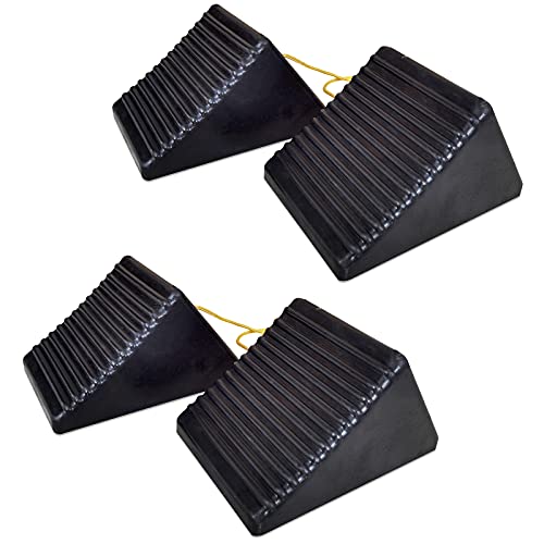 HOXWELL Rubber Wheel Chock with Rope Set of 4pcs, Heavy Duty RV Tire
