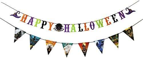 Happy Halloween Banner Hanging Paper Letters Banner Decor Kit Paper Fan Spiders for Halloween Party Decorations 001
