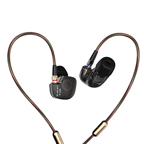 KZ ATE Dynamic Balanced Armature IEMS In Ear HIFI Monitors DJ Studio Stereo Music Earphones Headphone Earbuds for Mobile Phone iPhone Samsung MP3 MP4 Music Player (Black without Mic)