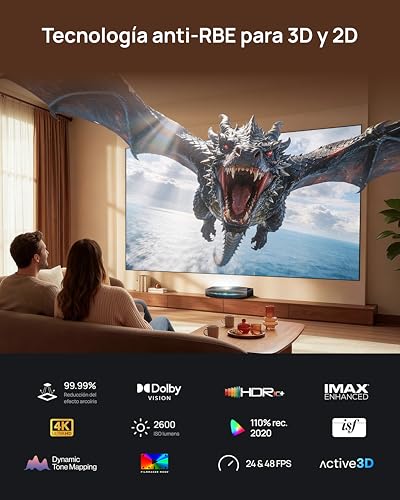 AWOL Aetherion Pro Ultra Cotra Distance RGB 4K Laser Projector, 2600 ISO Lumens, PixelLock Clarity, Dolby Vision, 110% Rec.2020, Low 1ms Input Delay, Home Theater Projector