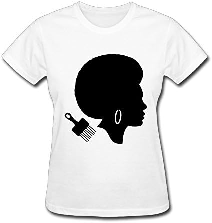Uangyuji Black Power Chick With Afro Hair Comb And Earrings Female Circle Collar Short Sleeve Pattern T Shirt Size XL Color White