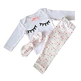 Yilaku Newborn Baby Outfits Shirt + Pants + Headband 3pcs Long Sleeve Toddler Cotton Rompers Infant Clothing Sets (0-3 Months, White)