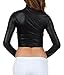 Sakkas 687121 Matte Liquid Mock Neck Turtleneck Long Sleeve Crop Top - Made in USA - Black - L