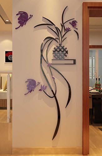 3d Potted Plant Wall Murals for Living Room Bedroom Sofa Backdrop Tv Wall Background, Originality Stickers Gift, DIY Wall Decal Wall Decor Wall Decorations (Purple, Large)