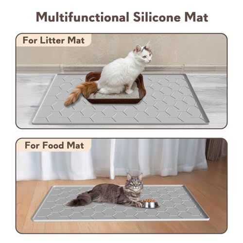 Garoopion Cat Mat for Litter Box, Large 34.05×22.5 inch Cat Litter Mat, Waterproof Silicone Pad for Floor, Gray