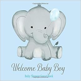 Baby Shower Guest Book Welcome Baby Boy Elephant Blue Grey