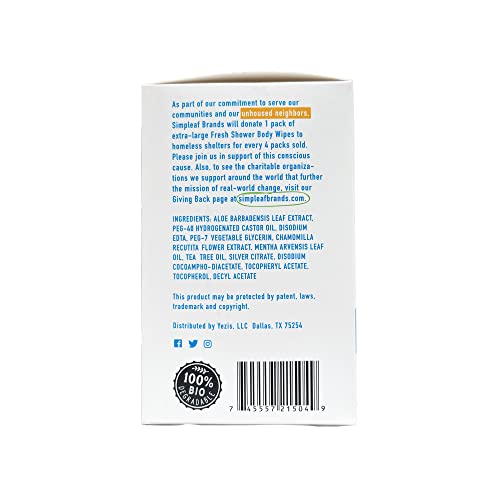 Simpleaf Body Wipes Rinse Free XL 12" x 12" Shower Wipes Eco