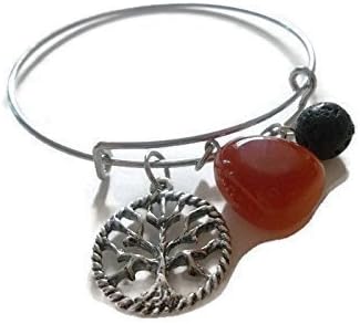 Carnelian Agate Gemstone Tree of Life Bangle Bracelet Expandable