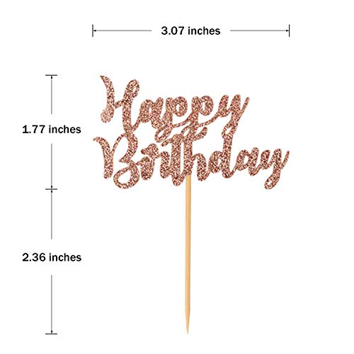 Donoter 48 Pcs Gold Glitter Happy Birthday Cupcake Toppers Cake Picks for Birthday Party Decoration Supplies (Rose Gold)