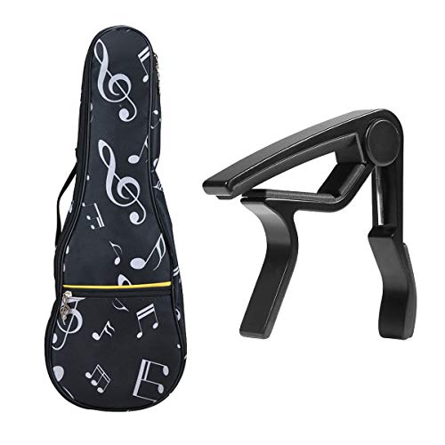 Ukulele Bag 21 Inch Ukulele Bag Waterproof Oxford Musical Note Case Single Shoulder Backpack Adjustable Straps with Ukulele Capo