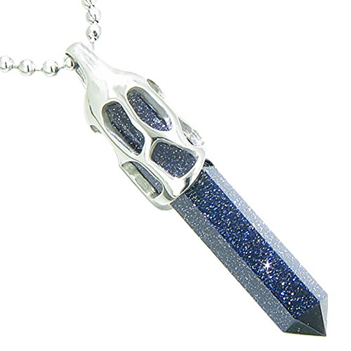 Positive Energy Cosmic Amulet Crystal Point Lucky Charm Blue Goldstone Pendant 18 Inch Necklace