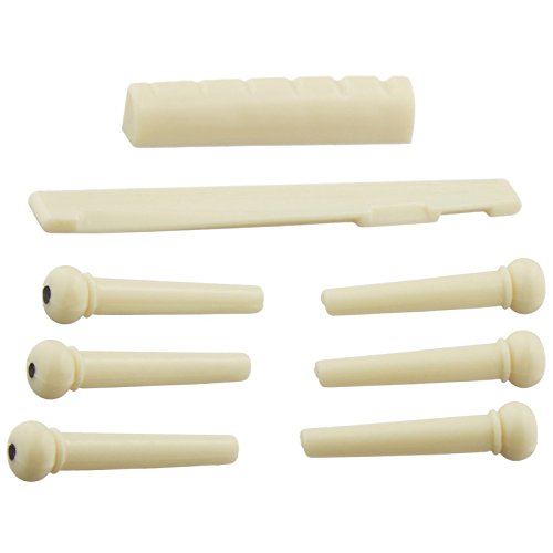 Ogrmar 6 String Acoustic Guitar Bone Bridge Pins With Saddle And Nut (white)