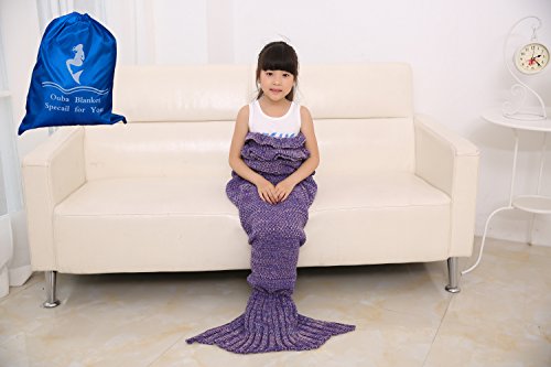 Ouba Soft Crochet Kids Mermaid Tail Blanket with Bag, Purple 4 - Thumbnail 7