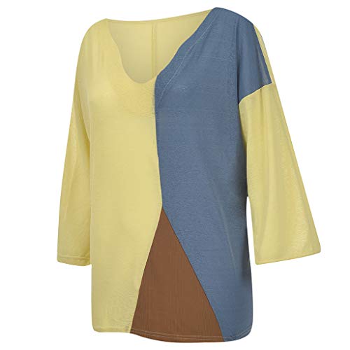 YEZIJIN Women Casual Loose Round Neck Short Sleeve Summer Shirts Blouses 2019 Under 10 Dollars Yellow