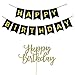 YOFEY1 Happy Birthday Cake Topper with Happy Birthday Banner Color Black and Gold for 1st 16th 30th 40th 50th 60th 70th Birthday Decorations