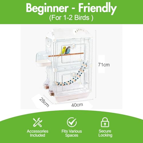 Standing Large Bird Cage,2 Tier Indoor Bird Cage,Include Cross Bar Climbing Ladder Feeders & Nest Dual Door Parakeet Cage,for Various Bird Species,Medium Small Pet Bird Parakeet/Lovebird/Cockatiel