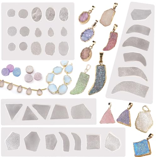 FUNSHOWCASE Geode Epoxy Resin Silicone Molds Set Jewelry Making Kits for Necklace Pendant Earrings Bracelet Charms 33 Shapes 0.35-1.65inch