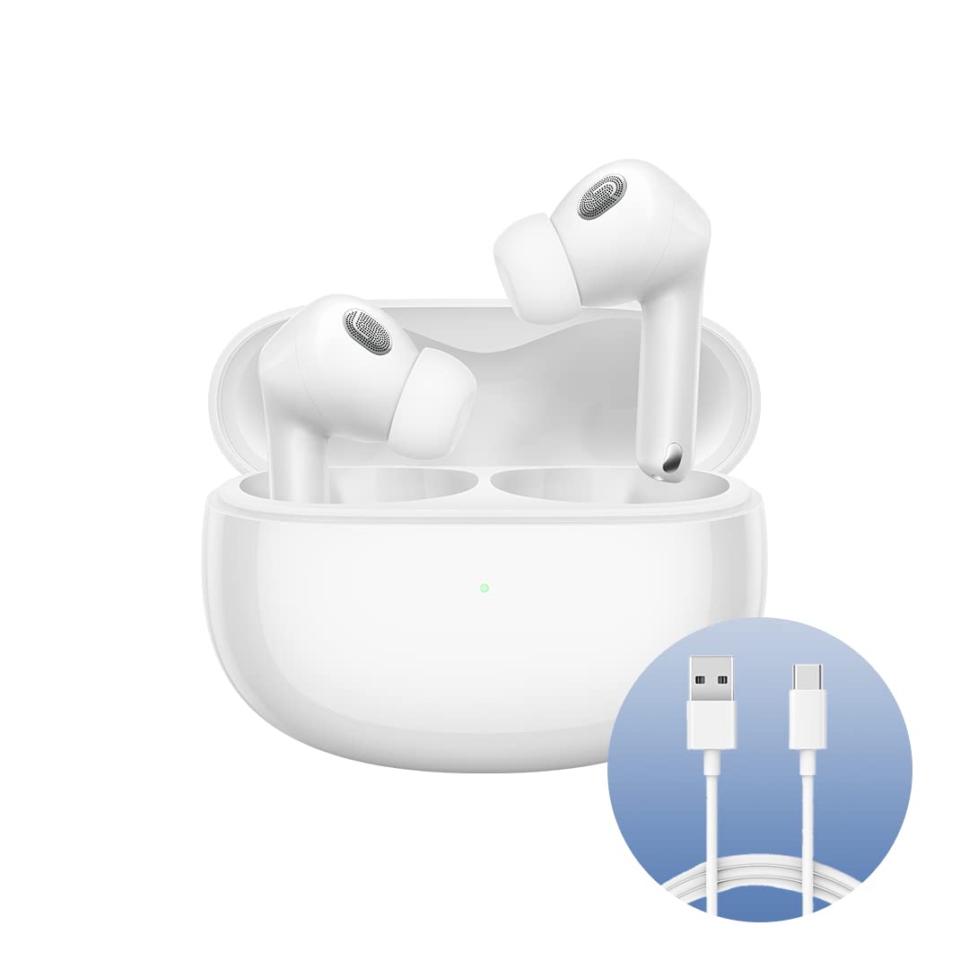 Xiaomi Buds 3T Pro (Gloss White) with USB-C Cable 1m, Bluetooth 5.2 Connection, Noise Cancelling up to 40dB, Wireless Charging, Dust and Water Resistant, English Version