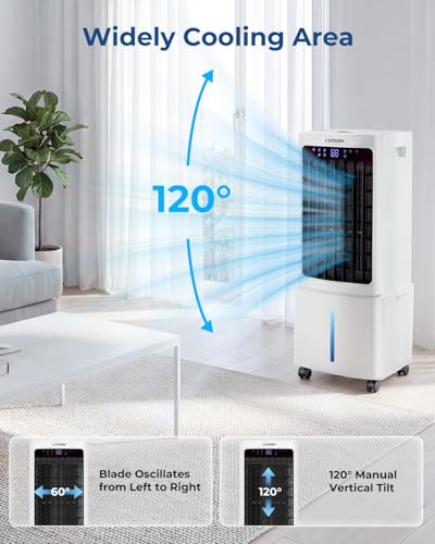 LEENON 9L Portable Air Conditioner, Air Cooler Fan with 3 Speeds, 35dB Quiet Cooling Fan with Wheel, Energy-Saving Evaporative Air Cooler for Bedroom & Home Office, Kids & Pet Friendly