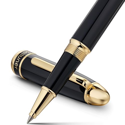 BEILUNER 315 Bolígrafo Roller de Lujo, Acabado en Oro 24K Premiun y Laca Piano Pulida, Set de Regalo Ejecutivo para Profesionales y Graduados, Estilográfica de Oficina Refinada - Negro y Oro