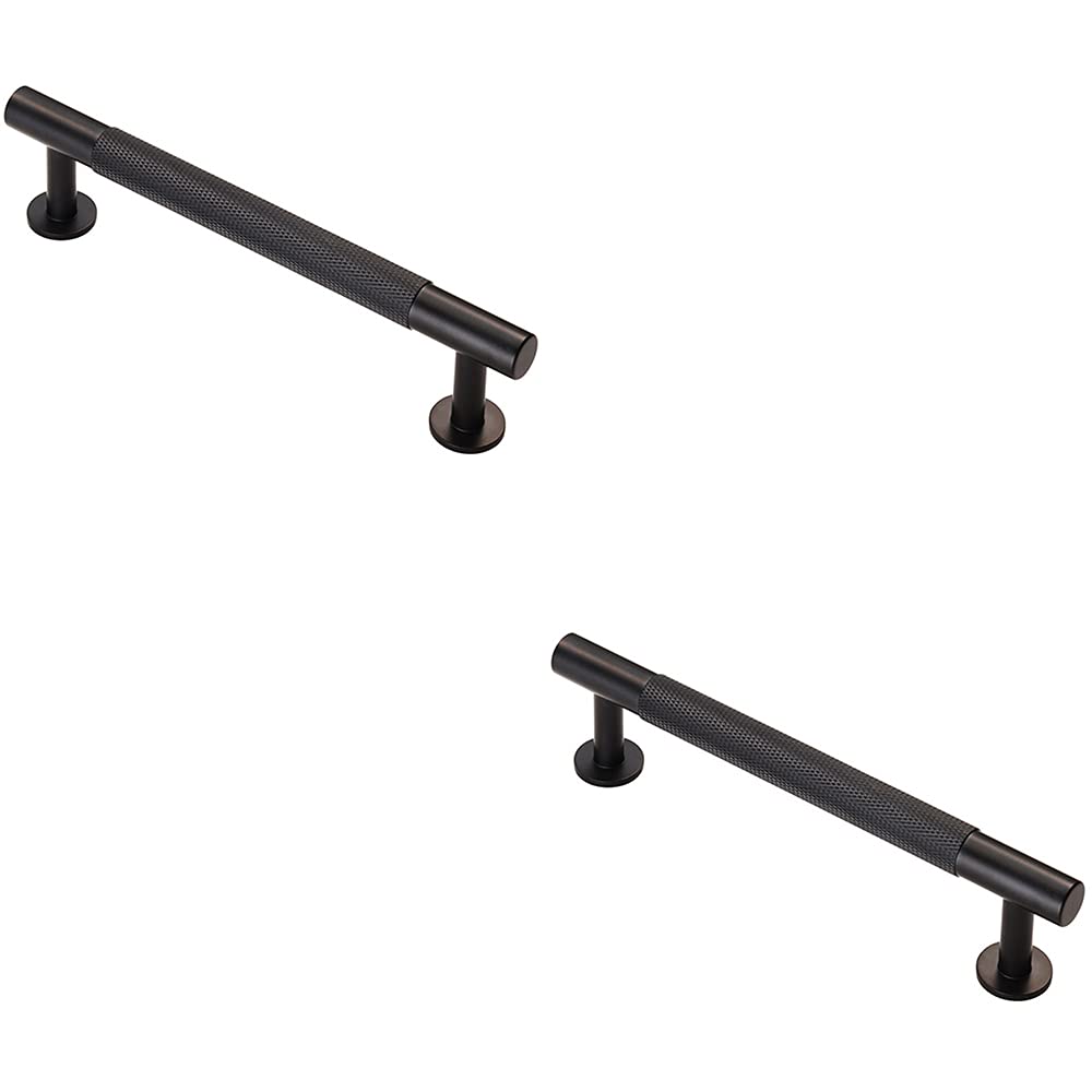2 Pack | Knurled Bar Door Pull Handle - 158 x 13mm - 128mm Fixing Centres - Matt Black | Designer Cabinet Pull Handle - Wardrobe Cupboard Door Handle - Suitable for Lightweight Internal Doors