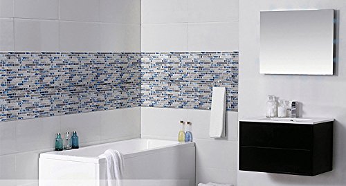 Home Building Glass Tile Kitchen Backsplash Idea Bath Shower Wall Decor Teal Blue Gray Wave Marble Interlocking Pattern Art Mosaics TSTMGT002 (10 Square Feet)