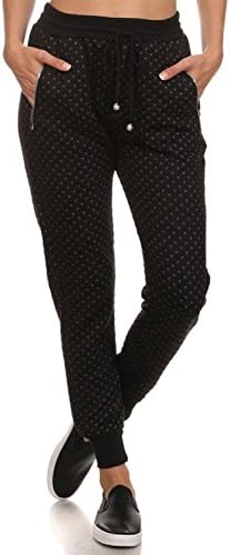 Women's Jogger Terry Lounge Long Jersey Pant Drawstring Elastic Camo Sweat Pants (Small/Medium, Black Dots)