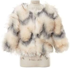 MAGZERO Womens Elegant Short Faux Fur Jacket (One Size Fit (S-M), Beige)
