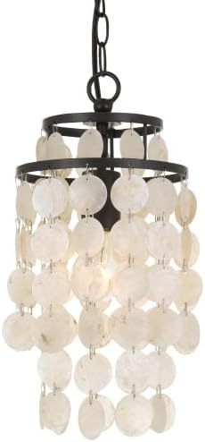 elight DESIGN ED02401 Single Light 7" Wide Mini Pendant with Capiz Shell Strands, Bronze
