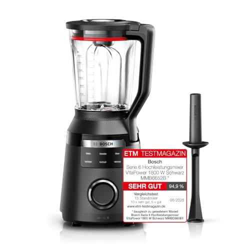 Bosch Hochleistungsmixer, Smoothie Maker, 1800W, 45.000 U-min, Programme für heiße Suppe & Reinigung, 2L, spülmaschinenfeste Teile, Made in Europe, sc