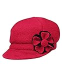 Dahlia Women's Chic Flower Wool Blend Newsboy Hat - Dual Layer - Red