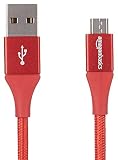 AmazonBasics Double Braided Nylon USB 2.0 A to Micro B Charger Cable | 1 Foot, Red