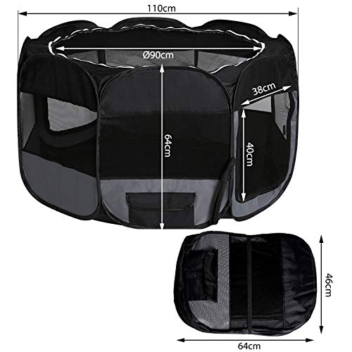 dibea Puppyuitloop van Oxford-weefsel, vrijloophok, dierenbox, kleur zwart/grijs - Afbeelding 8